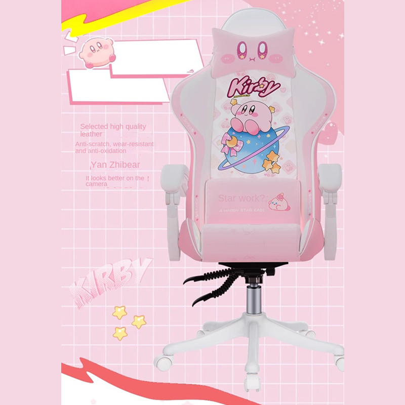 เก้าอี้สำนักงานและคอมพิวเตอร์ลายการ์ตูนน่ารักเก้าอี้ปรับเอนนอนที่บ้านเก้าอี้นักเรียนนักเรียน Kursi GAMING หมุนได้สะดวกสบายขาไนลอน