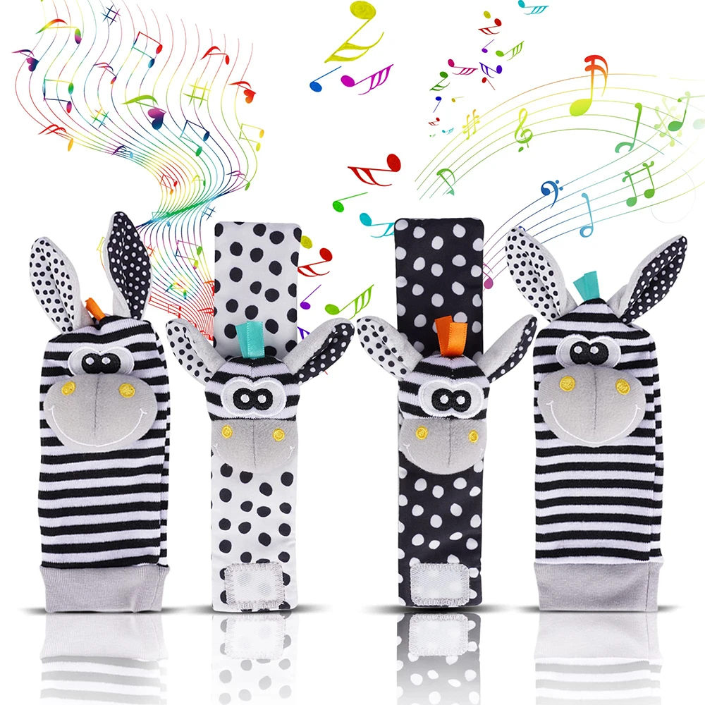 4 TEILE/SATZ Baby Rassel Socken Handgelenk Strap Rasseln Set Nette Kuscheltiere Fuß Finder Socken 0 ~ 12 Monate für Kleinkind Neugeborene Geschenk