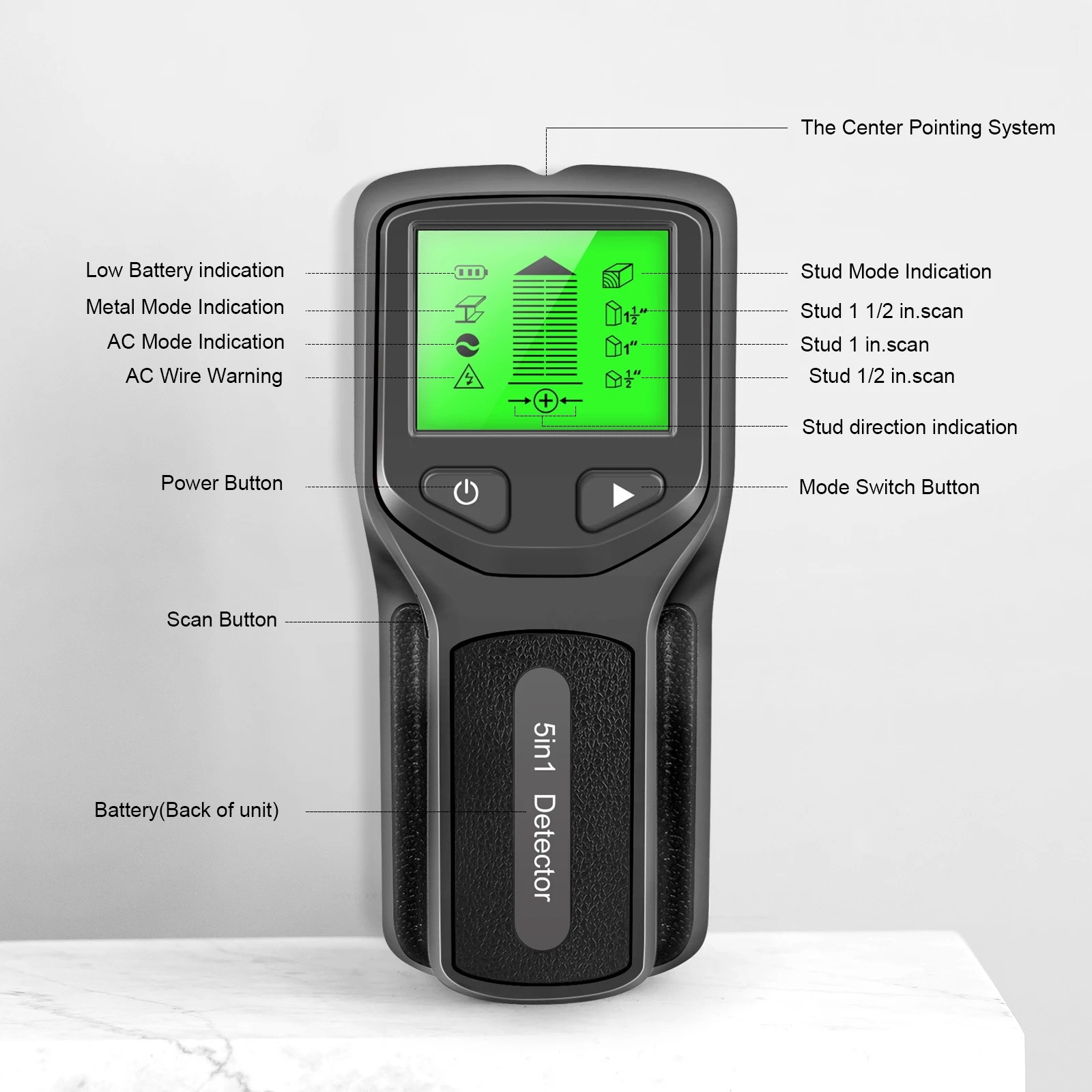 5 In 1 Metal Detector Wall Detector Wall Thickness Gauge Backlight Wall Stud Finder Electronic Wall Scanner Gold Finder