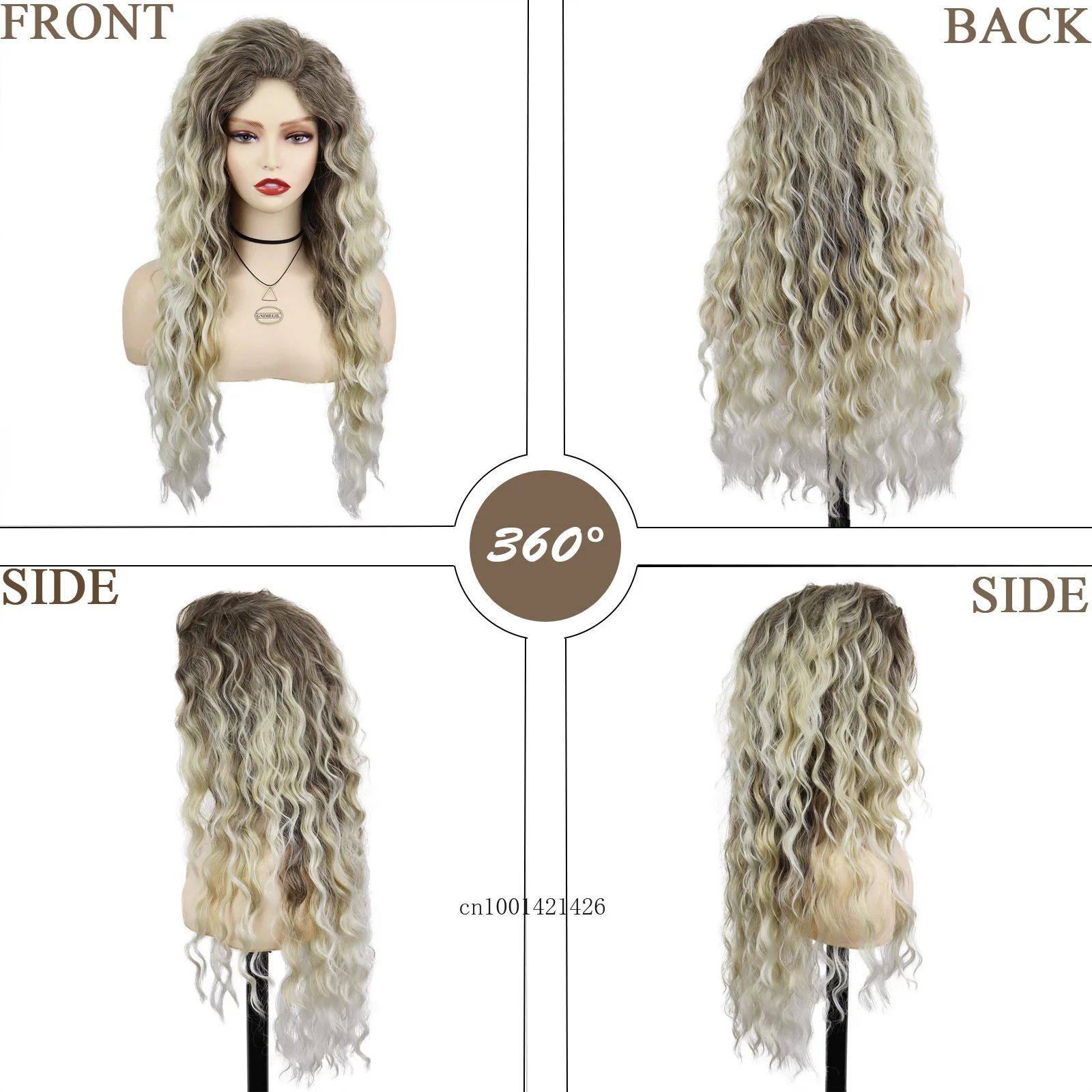 新しいアッシュブロンドかつら合成ロングカーリーヘアウィッグ女性のためのふわふわウェーブオンブルかつら衣装カーニバルパーティーレギュラー Cur かつら 26 インチ