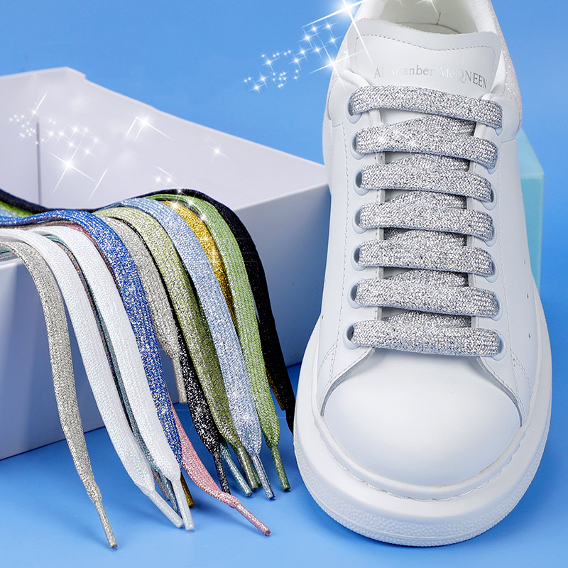 Cordones de zapatos con purpurina coloridos dorados plateados brillantes cordones de zapatos planos para zapatillas atléticas para correr zapatos botas 1CM de ancho cordones de cordones