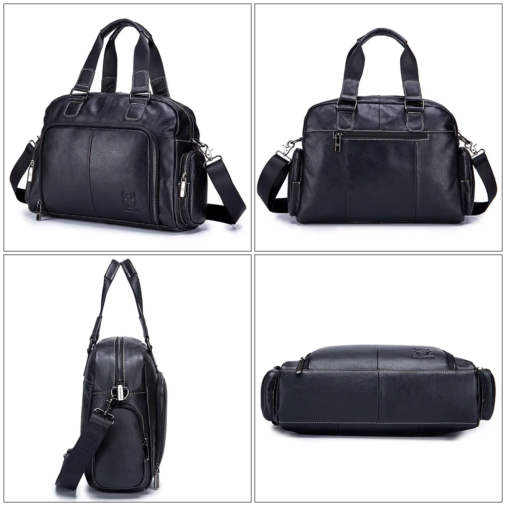 BULLCAPTAIN-maletín de cuero para hombre, bolso de mensajero de hombro para negocios, bolsas de viaje de ocio, se puede utilizar para ordenador portátil de 14 pulgadas