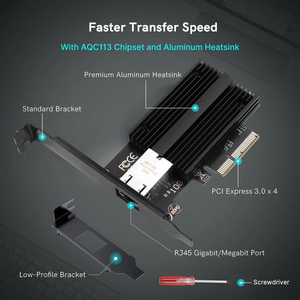 10 Гбит/с AQC113 PCIE к Сетевой карте RJ45 100 Мбит/с/1 ГБ/2. Φ/10 Гбит/с интерфейс RJ45 Ethernet проводной LAN адаптер для настольного ПК Win10/11