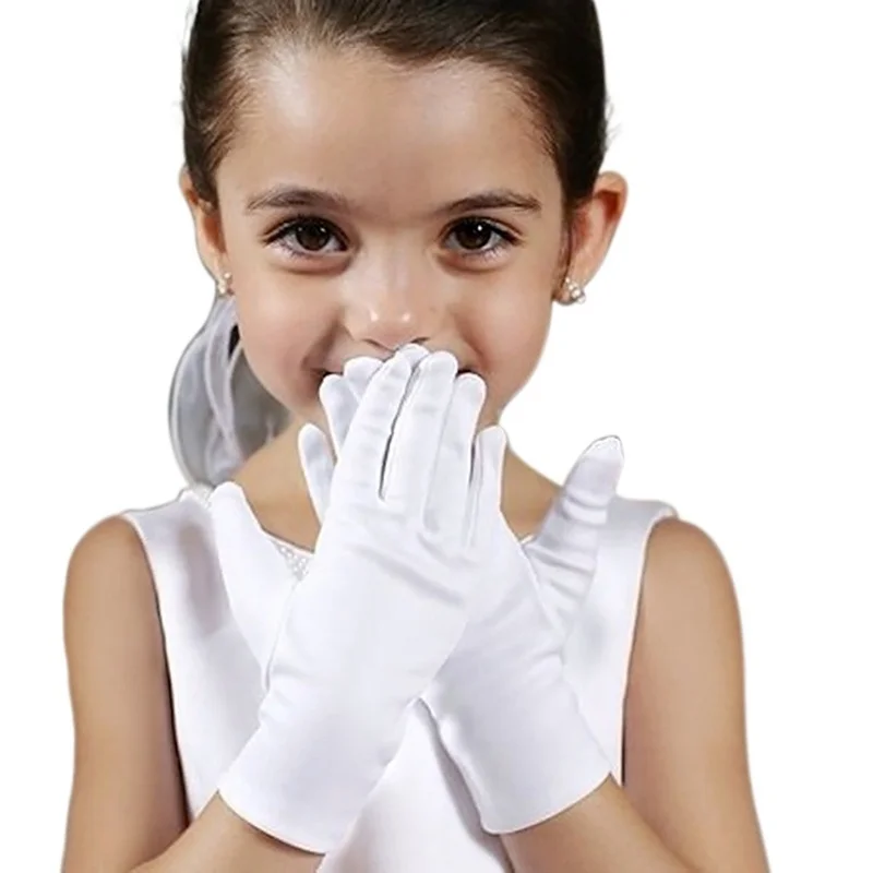 Guantes para niños Blanco Corto Satén Feel Boy Hold Flower Girl