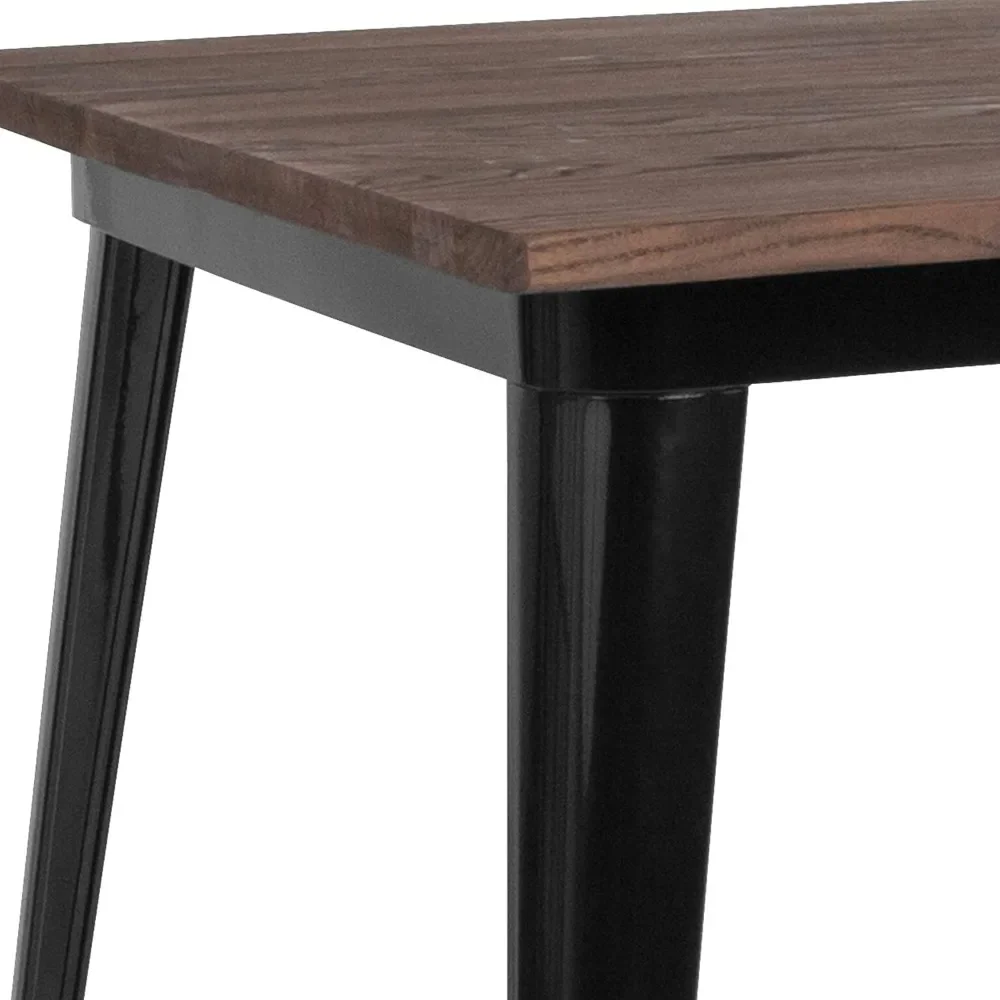 Modern bar table, 31.5 "square black/wood metal indoor bar, suitable for home use (31.5" D x 31.5 "W x 42" H), bar table