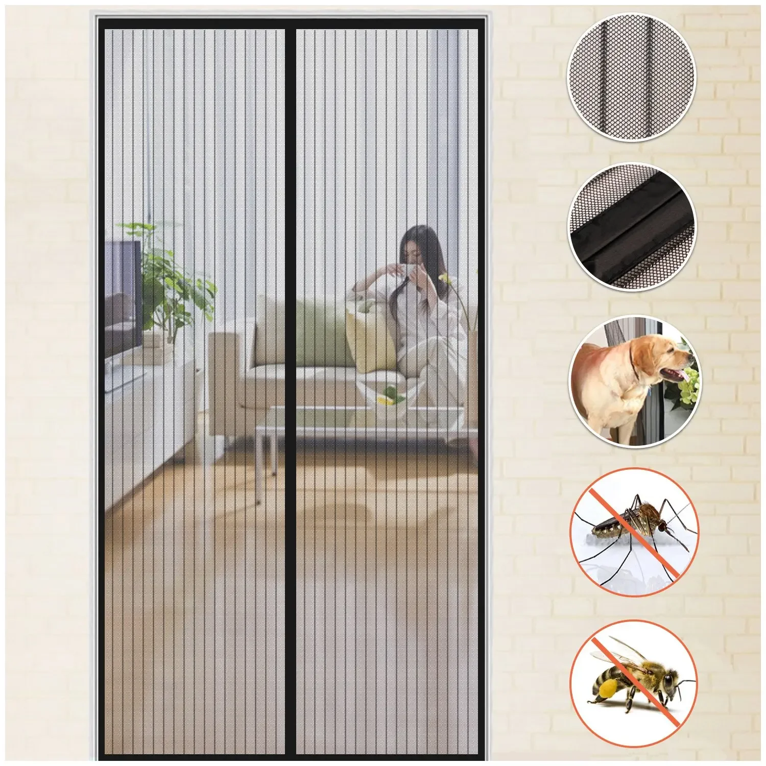 Magnetic Mosquito Net Curtain, Anti-Fly Auto Close Screen for Doors & Windows, Ventilation Mesh, No Drill Easy Install