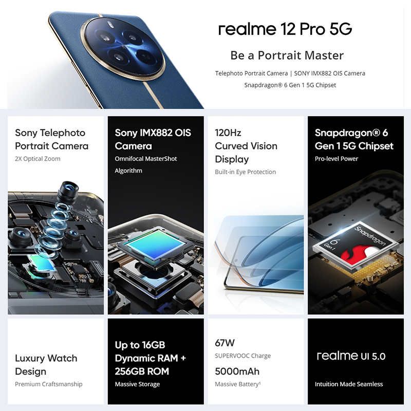 [Wereldpremière] realme 12 Pro 5G Smartphone 32 MP Teleportretcamera Sony IMX882 OIS Camera Leeuwebek ®   6-Gen 1-processor