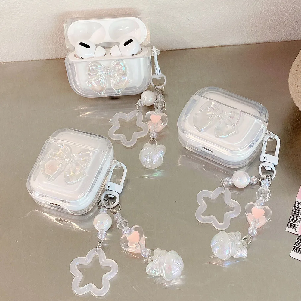 Funda transparente con lazo láser INS, llavero acrílico con estrellas, colgante de campana para Apple Airpods 4 2024 Pro 2 1 3, fundas de accesorios para auriculares