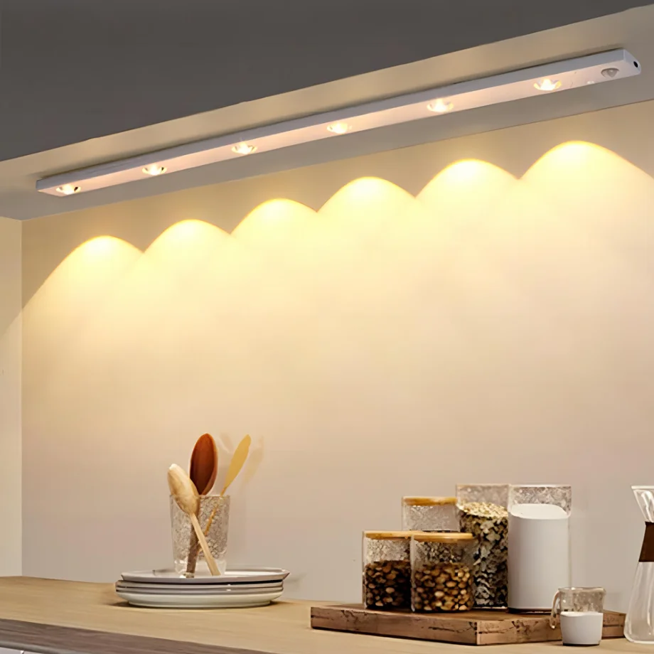 Luz led para cozinha sob armário, sensor de movimento recarregável, adequado para decoração de armário, lâmpada 20/30/40/50cm, luz noturna