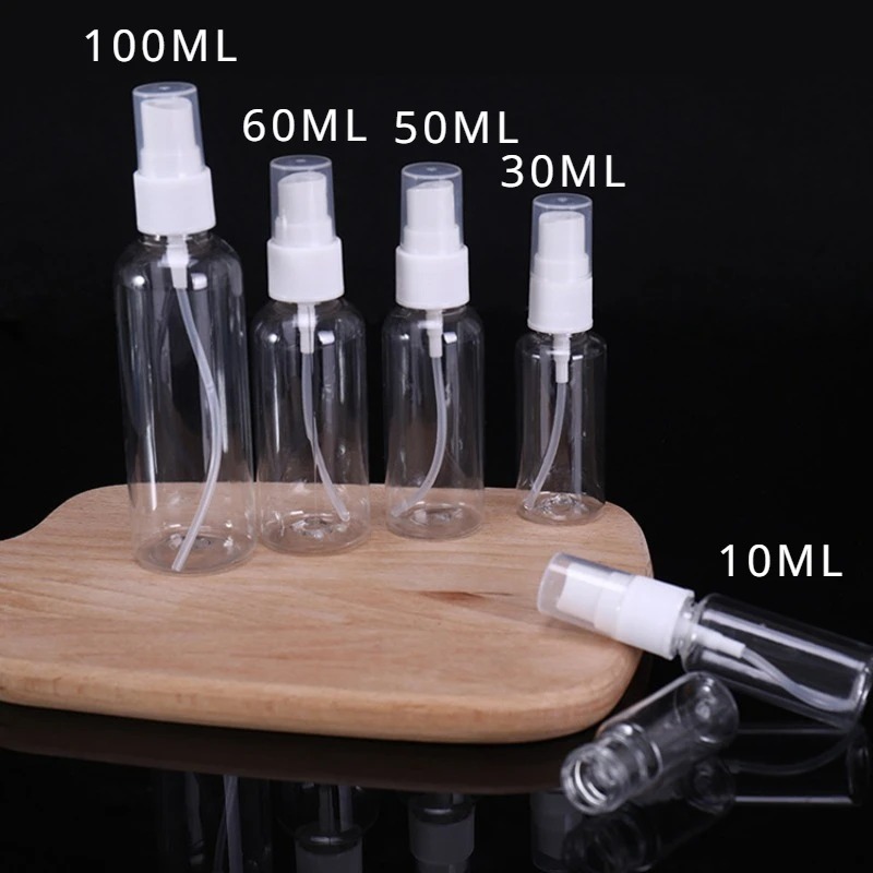 3/5/10 Uds. Botella pulverizadora portátil de plástico PET transparente recargable 10ml 30ml 50ml 60ml 100ml contenedor de Perfume vacío