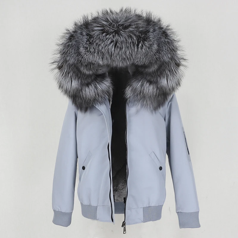 2023 luxus Frauen Wasserdichte Bomber Parka Echtpelz Mantel Winter Jacke Frauen Natürliche Waschbären Fuchs Pelz Kragen Kapuze Dicke Oberbekleidung
