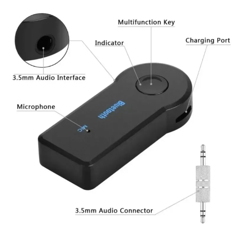 Receptor de Audio Bluetooth 5,0 para coche, 3,5mm, 3,5 conector auxiliar, transmisor de Audio y música estéreo, amplificador de altavoz, adaptador inalámbrico con micrófono