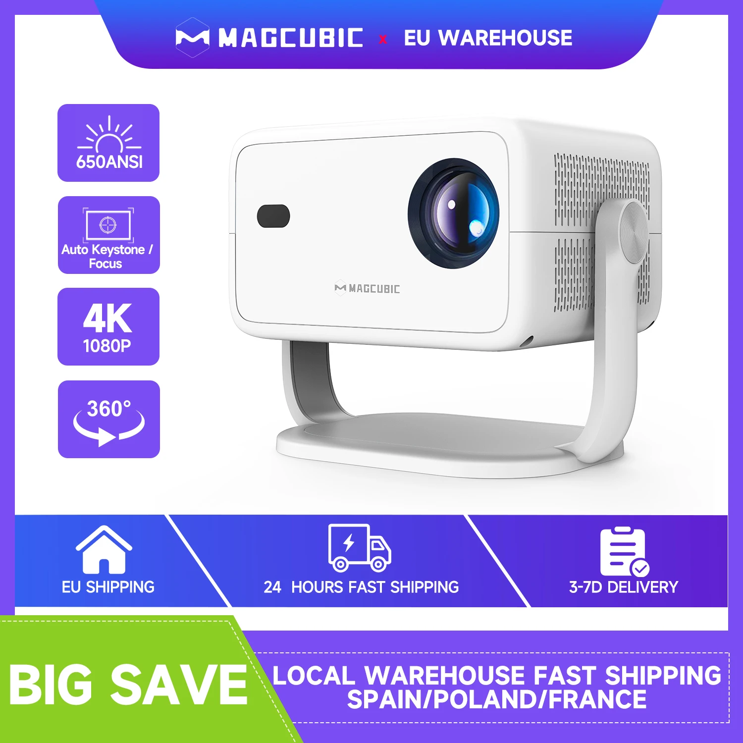 Proyector Magcubic Native 1080P 650ANSI 4K Android11 L018 con enfoque de corrección Keystone automática Wifi6 BT5.2 película portátil al aire libre