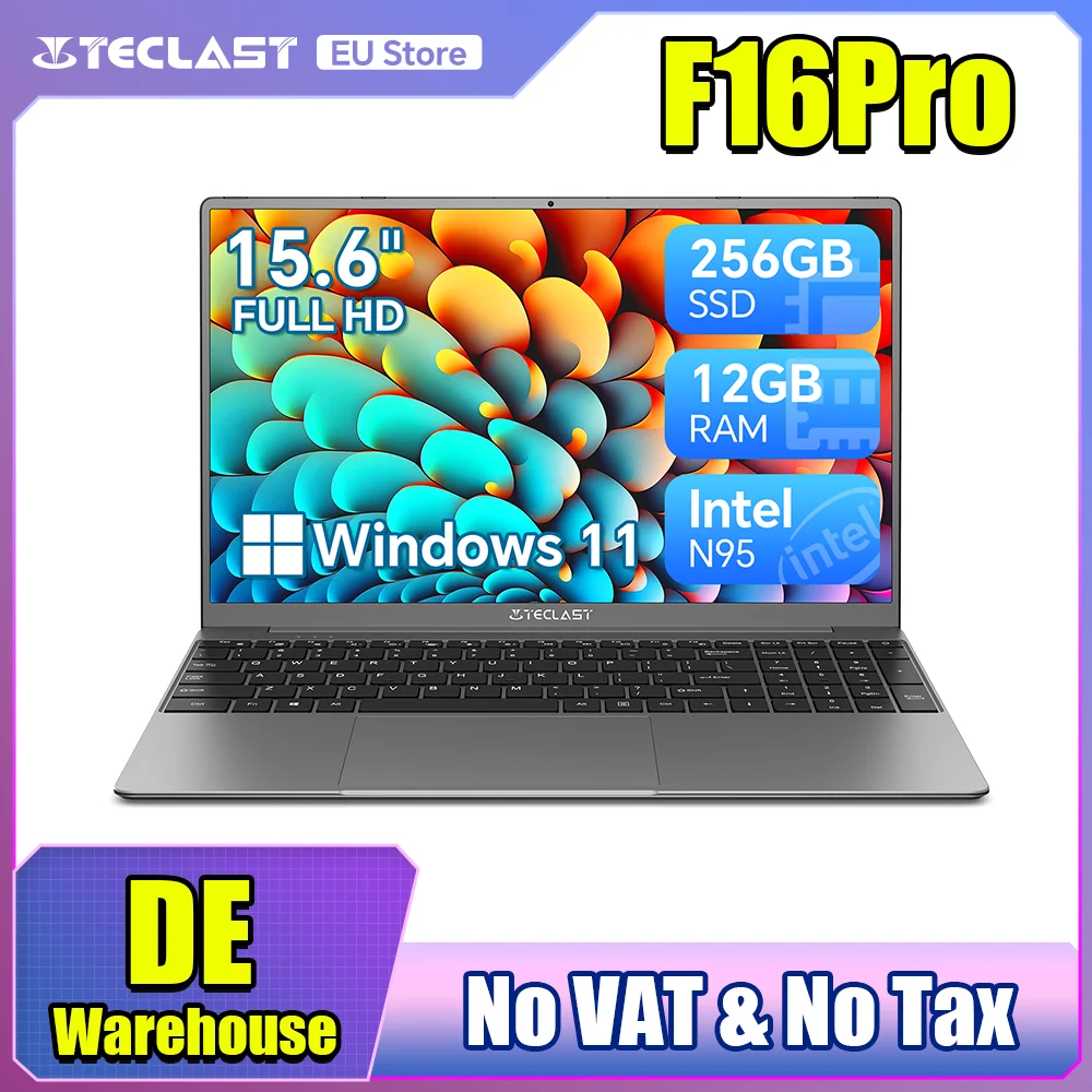 Teclast F16Pro Laptop 15.6" Computer 12GB RAM 256GB SSD Intel N95 CPU 1920x1080 IPS Tastiera retroilluminata Mini-HDMI USB3.2 F16 Pro