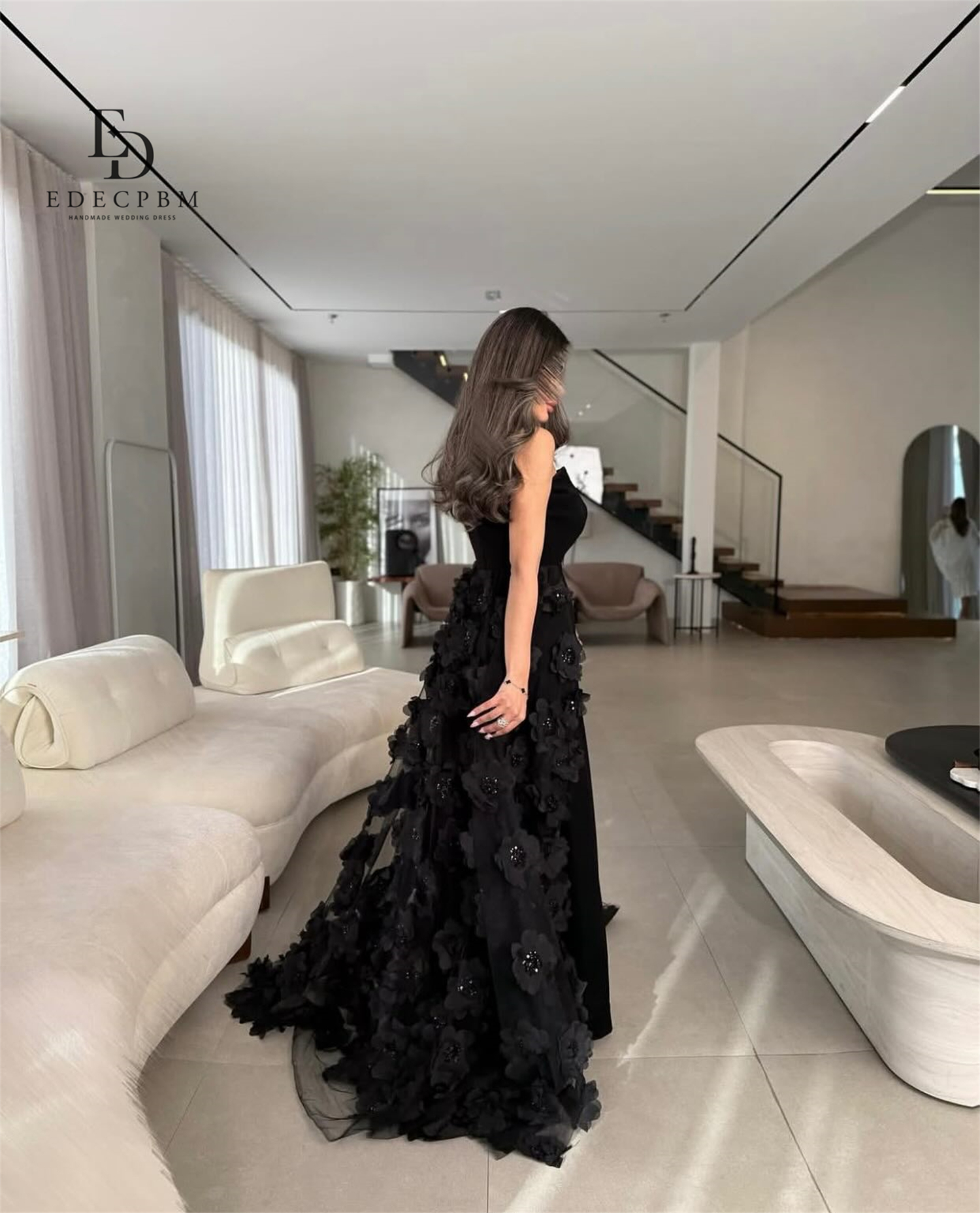 EDECPBM Maßgeschneiderte Abendkleider für 15-Jährige Quinceanera-Kleider, luxuriöse Abendparty-Kleider, Abschlusskleider, schwarzes Kleid