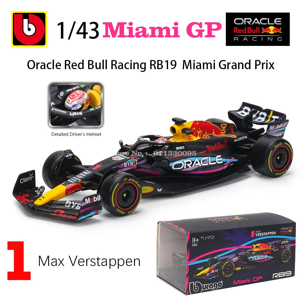 Bburago 1:43 2024 RB20 F1 Red Bull Racing TAG Heuer 2023 RB19 Miami # 1. Verstappen # Odlewany model samochodu ze stopu Perez 11, model zabawki