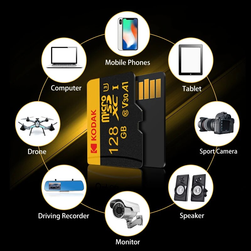 Tarjeta de memoria móvil KODAK, grabadora de 256GB, almacenamiento de alta velocidad, 128GB de monitoreo, tarjeta SD de 64GB, 32GB, TF, Gaming Microsd Class10 U3 V30