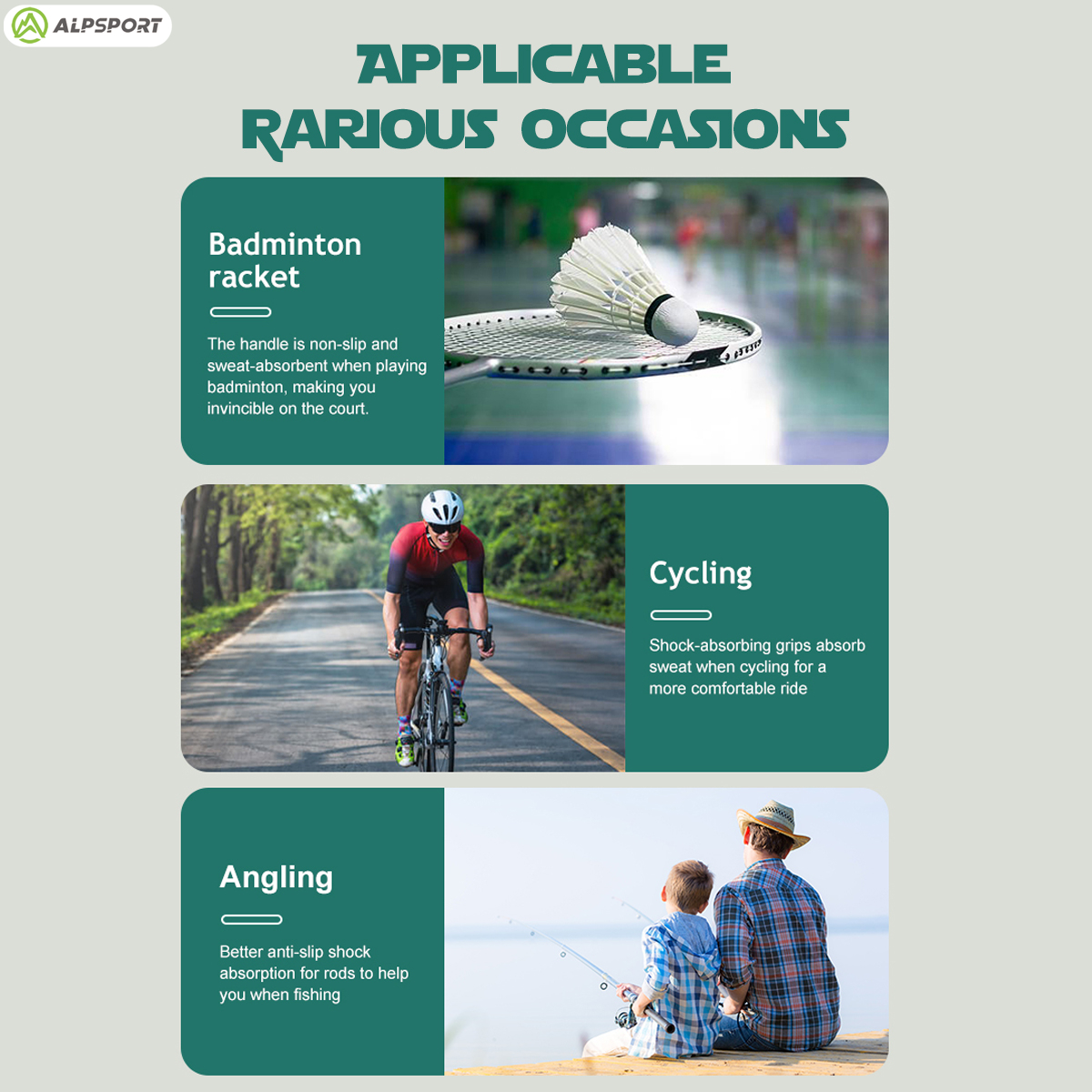 แอลป์สปอร์ต 4 ชิ้น/ล็อต สายรัดกันเหงื่อสำหรับเล่นกีฬาระบายอากาศลื่นลายพราง เทปไม้เทนนิส ไม้แบดมินตัน ที่จับคันเบ็ด อุปกรณ์การฝึกอบรมกลางแจ้ง