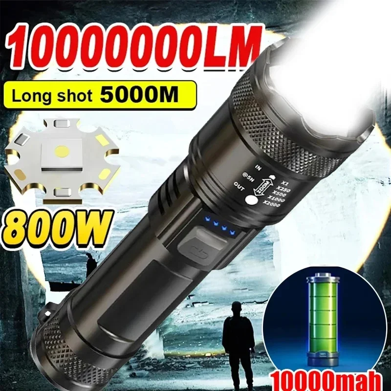 Linternas Led de alta potencia, antorcha táctica con luz de pantalla, carga USB, Camping, pesca, linterna con Zoom de emergencia