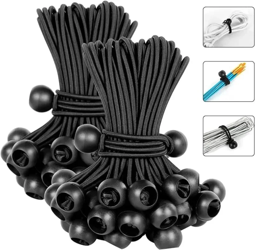 50/10pcs Bungee Ball Tarps Canvas Tarpaulin Flagpole Ties Cord Ends Elastic Rope Lace Fixed Boat Pole Camping Tent Accessories