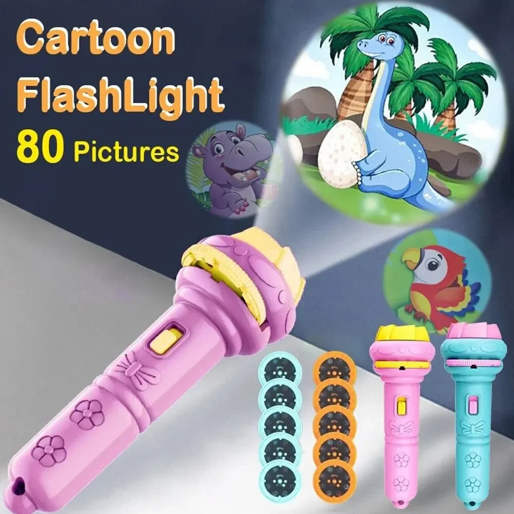 Lampe de poche Led à Projection éclairée, 80 motifs, Puzzle pour bébé, enseignement de la Cognition, connaissance précoce, motif Animal, histoire au coucher