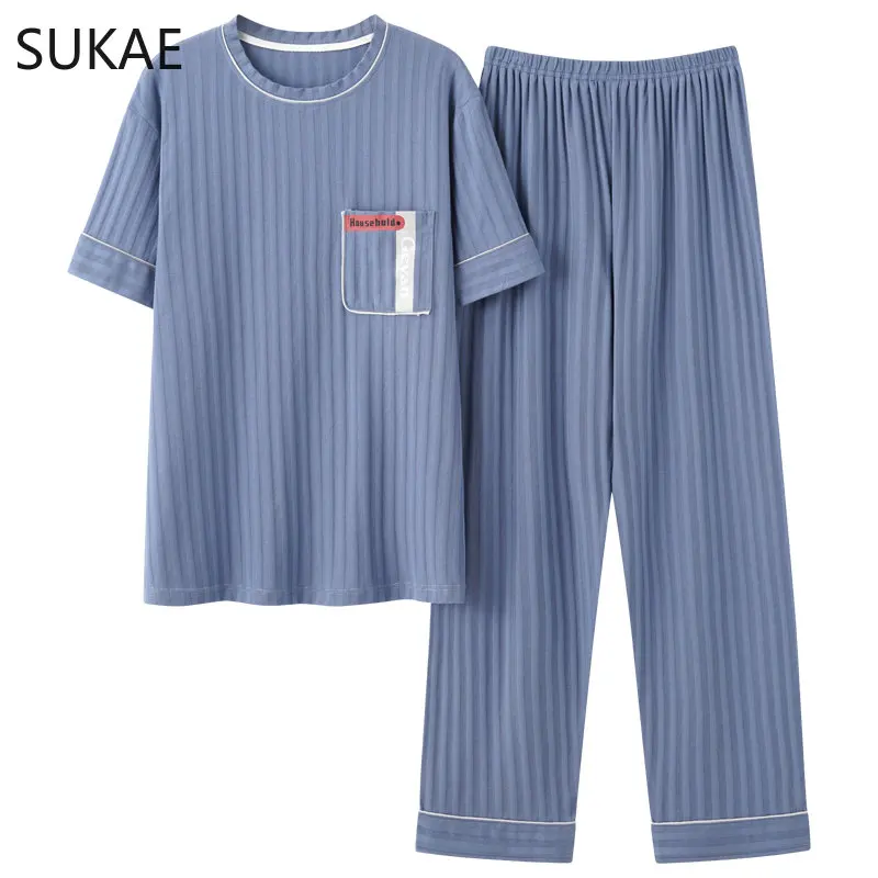 SUKAE Herren Pyjamas Set Sommer Neue Oansatz Weste Shorts Gestrickte Faux Baumwolle Pijamas Freizeit Loungewear Casual Böden Mann Nachtwäsche