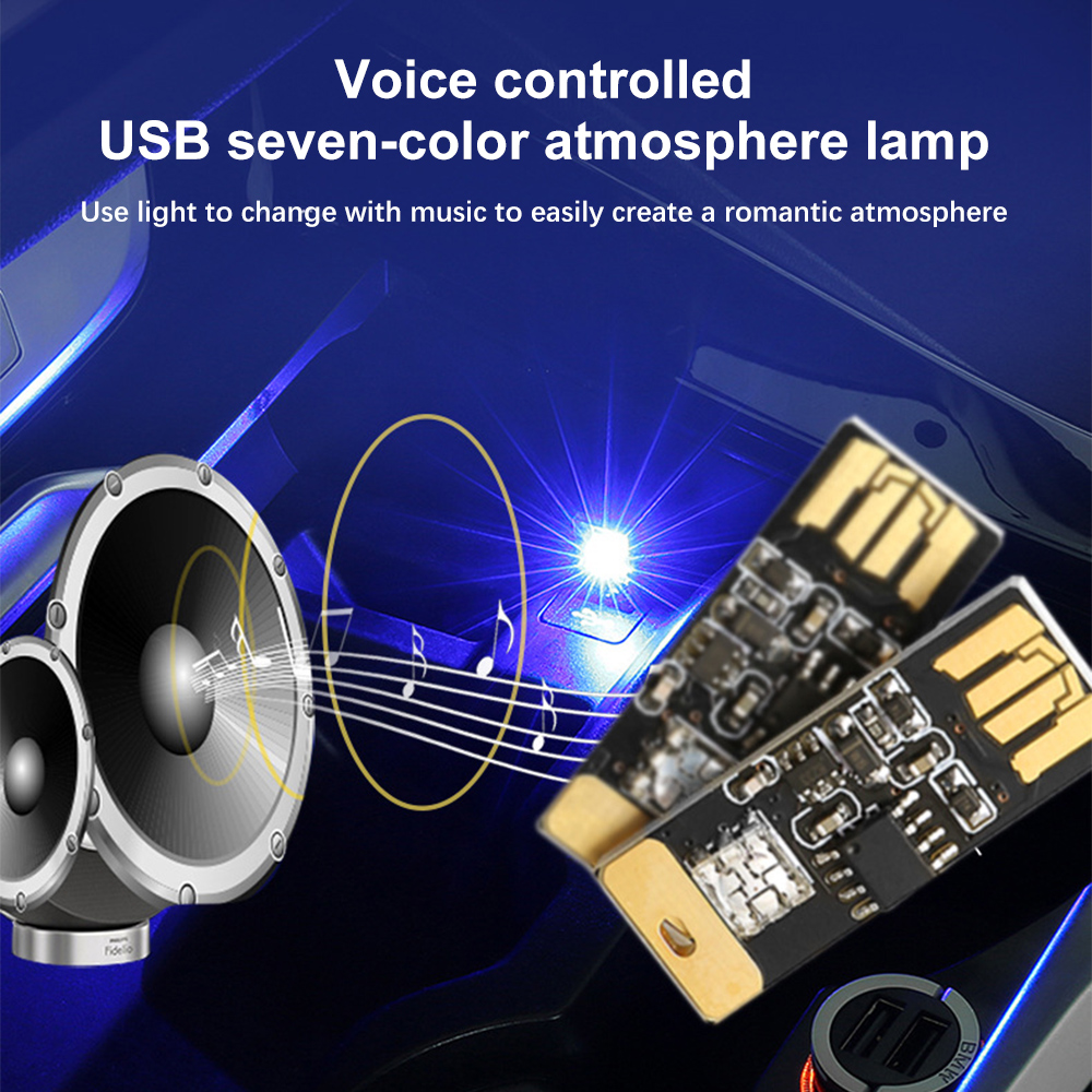 1 x Mini USB LED lampadina Car Interior Decorative Atmosphere Lights controllo del suono illuminazione decorazione lampada da notte 7 colori Disco Flash
