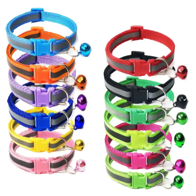 Collar reflectante de colores para gatos, anillo para el cuello, campana, productos para mascotas, Collar reflectante ajustable elástico de seguridad, 1 ud.