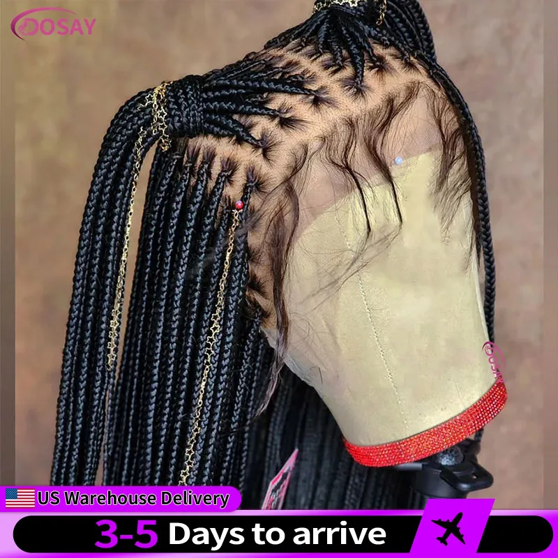 36 Polegada caixa longa sintética trançada peruca cheia do laço em linha reta cornrow trança peruca borgonha knotless cornrow trança peruca com cabelo do bebê