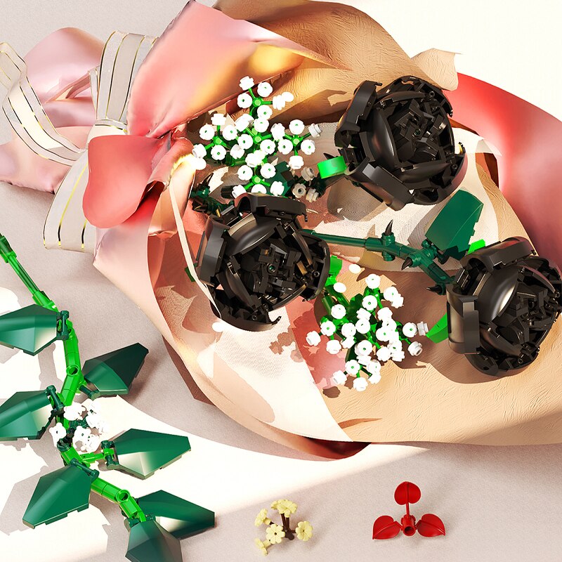 ชุดตัวต่อโมเดลดอกไม้ช่อดอกไม้3D ชุดของเล่นเพื่อการศึกษาแบบ DIY สำหรับเด็กของขวัญสุดโรแมนติกสำหรับผู้ใหญ่