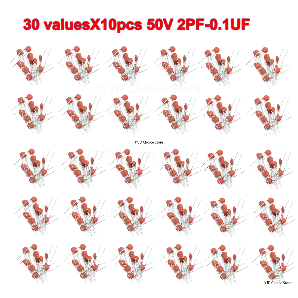 300 uds/lote 50V 2PF-0.1UF 30 valoresX10pcs condensador cerámico Kit surtido paquete de componentes electrónicos 2pF 30pF 100pF 1nF 10nF