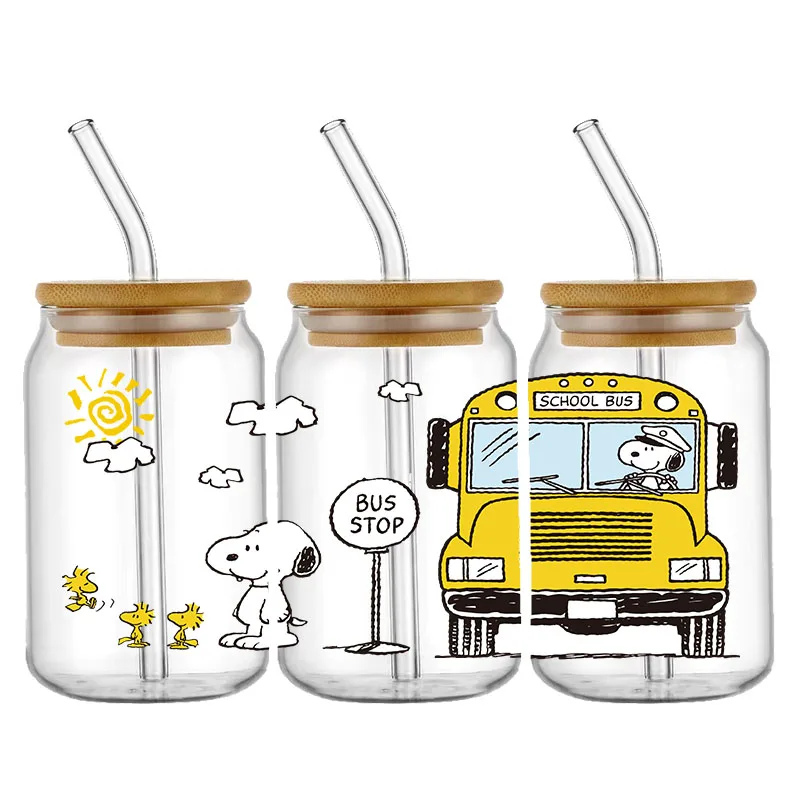 Dibujos animados de moda Snoopy 16OZ UV DTF taza envolturas pegatina de transferencia para vidrio Libbey lata botella autoadhesiva lavable DIY personalizado