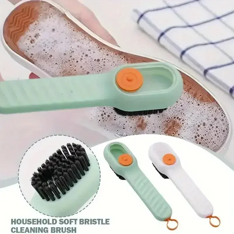 Cepillo multifuncional para limpieza de zapatos, dispensador de jabón incorporado, cepillo para zapatos de cerdas suaves, adecuado para el hogar y el baño