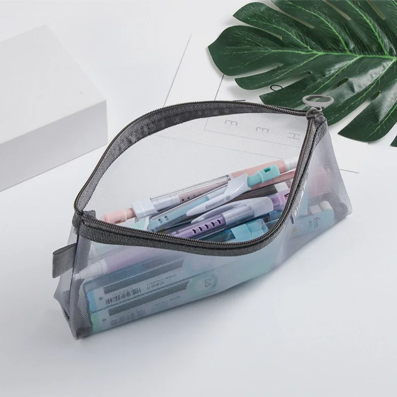 Singple Xám Đen Trang Điểm Lớn Dung Tích Xay Đựng Mỹ Phẩm Trong Suốt Bàn Chải Túi Sinh Viên Ba Chiều Nylon Đựng