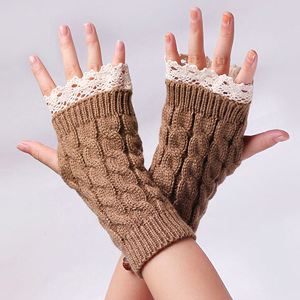 レースパッチワーク女性ニット刺繍手袋学生秋冬 ColdproofFashion 暖かい Soild 指なし手袋