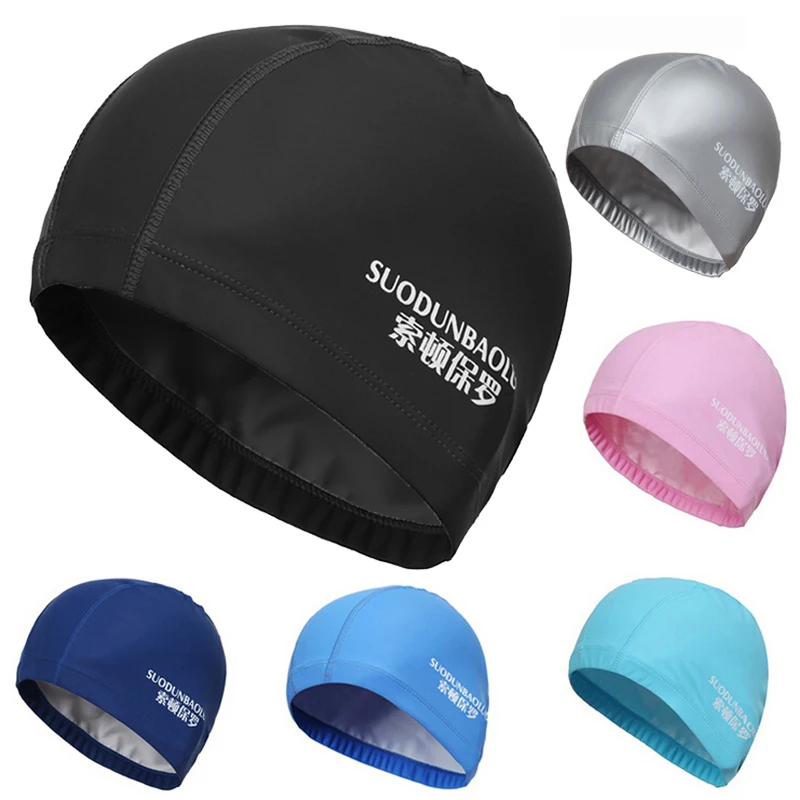 Gorro de baño de tela PU impermeable, accesorios para piscina, deportes acuáticos, protege la oreja, gorro de baño de pelo largo de talla grande para hombres, mujeres y adultos
