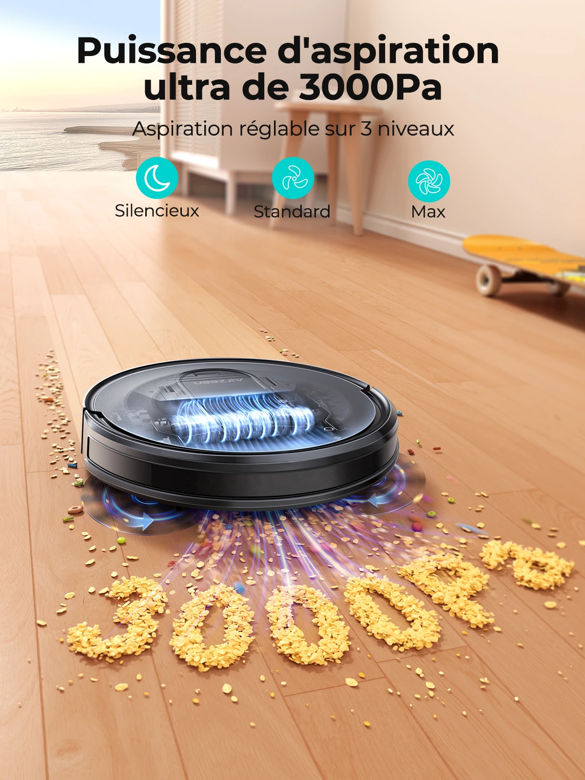 Honiture Airzeen Robot Aspirateur Laveur,Forte Puissance d'Aspiration 3000Pa,Contrôle par App/Alexa,Nettoyage Programmé, chargement automatique, Idéal pour Les Poils d'animaux/Cheveux/Poussière