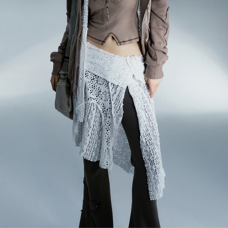 Karrcat Grunge Esthetiek Kanten Rok Japanse Y 2K Vintage Onregelmatige Witte Rok Harajuku High Street Uitgesneden Rok Koreaanse Stijl