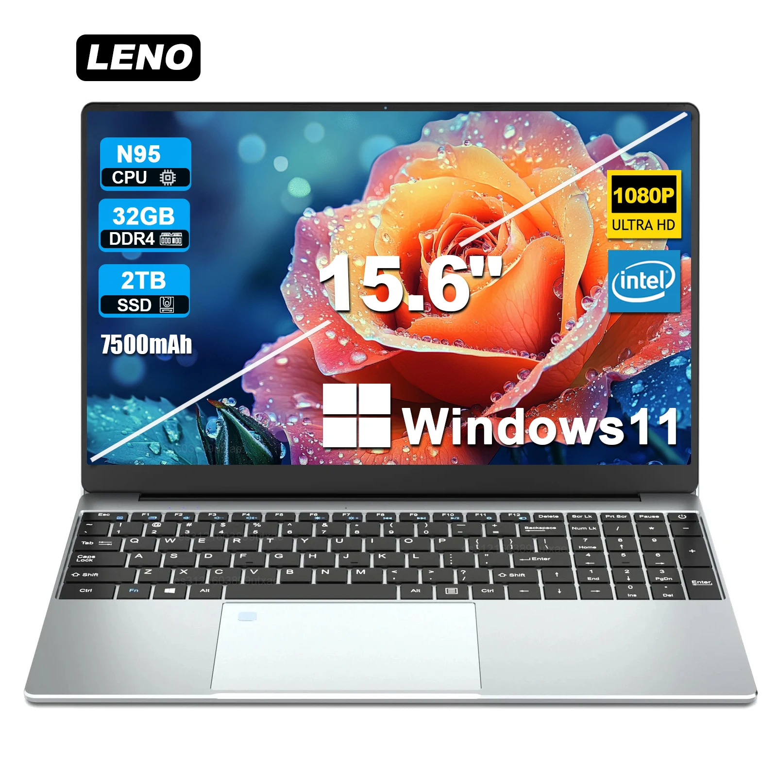 2025 NEW 15.6" Portable Laptop Intel N95 Windows11 32GB DDR4 2TB SSD 7500mAh Office Notebook Pc Gamer with Backlit Fingerprint