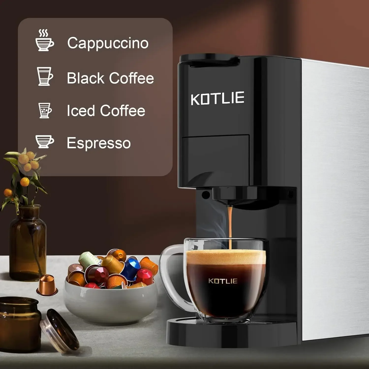 AC-513K 4 en 1 Kapsel Kaffeemaschine Dokument NES/DG/Mischkaffee/ESE Pads (44 mm), 19 Bar, 1450 W, 800 ml