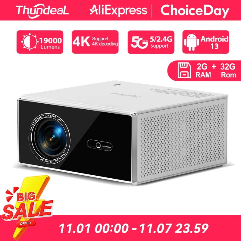 ThundeaL Native 1080P Projector TDA7W Android WiFi 2+32G 4K Proyector TDA7 3D Smart Home Theater Video Portable Beam Stock in FR