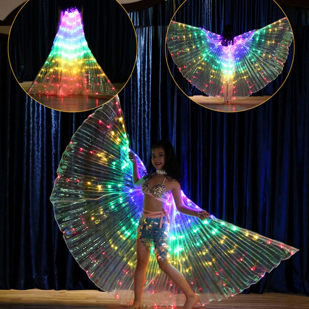 Alas de baile con luz electrónica Led de arcoíris, trajes de danza del vientre, espectáculo de fiesta, Ropa de baile Isis, luces fluorescentes, ala Isis para niños