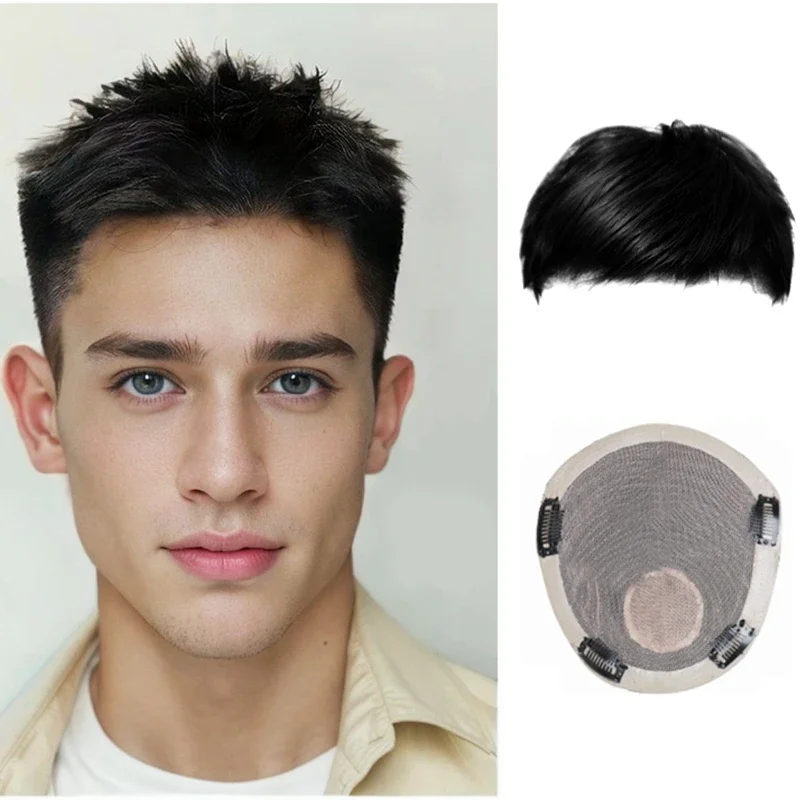 16*18 Human Hair Wig Silk PU Base Men's Wig Unit Men's Capillary Prosthetics Natural Male Hair Replacement System Wig