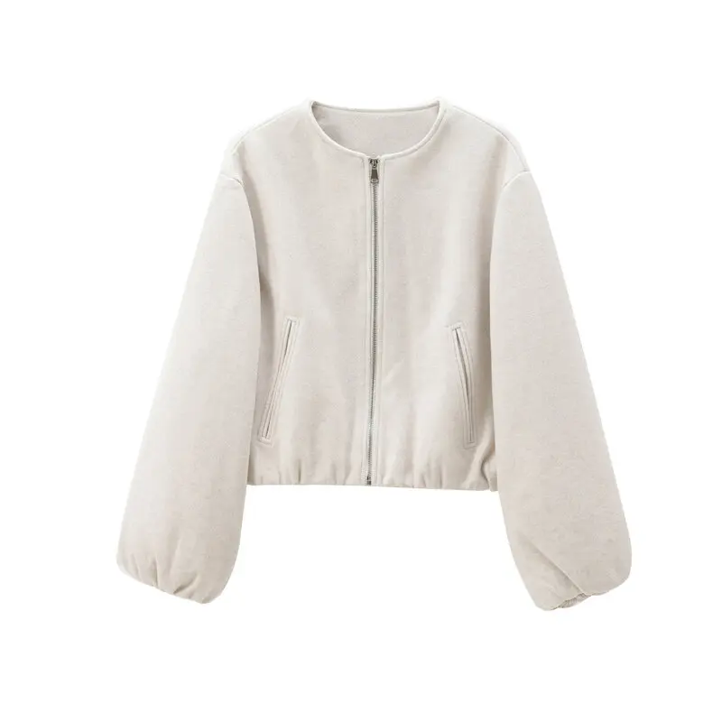 Loose Basic White Long Sve Jaet Women's Faion Autumn New Arrival Versatile Outerwear Comfortable Fit Stand Length