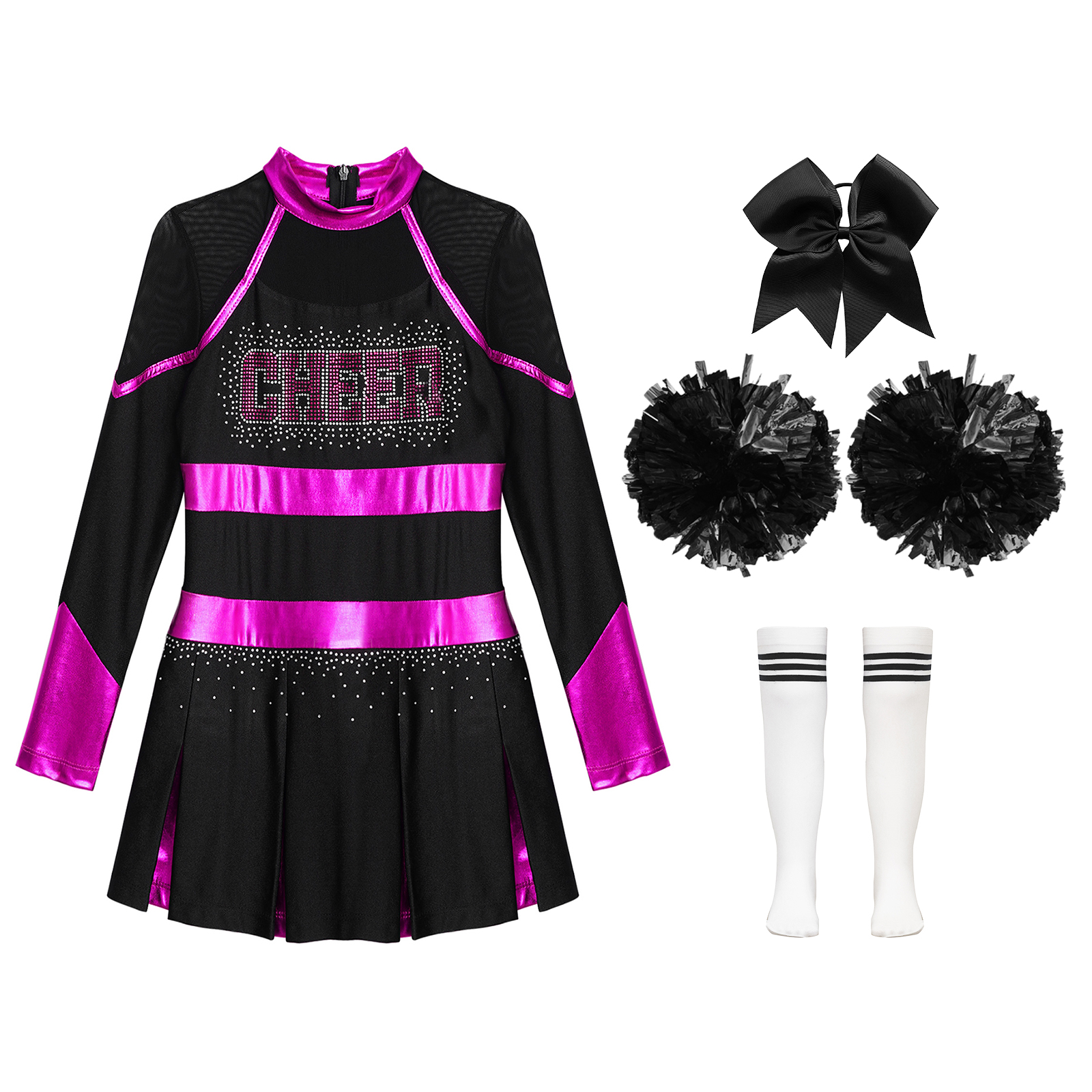 Crianças meninas uniformes de líder de torcida escola roupa de dança de torcida traje crianças brilhantes strass uniformes de torcida