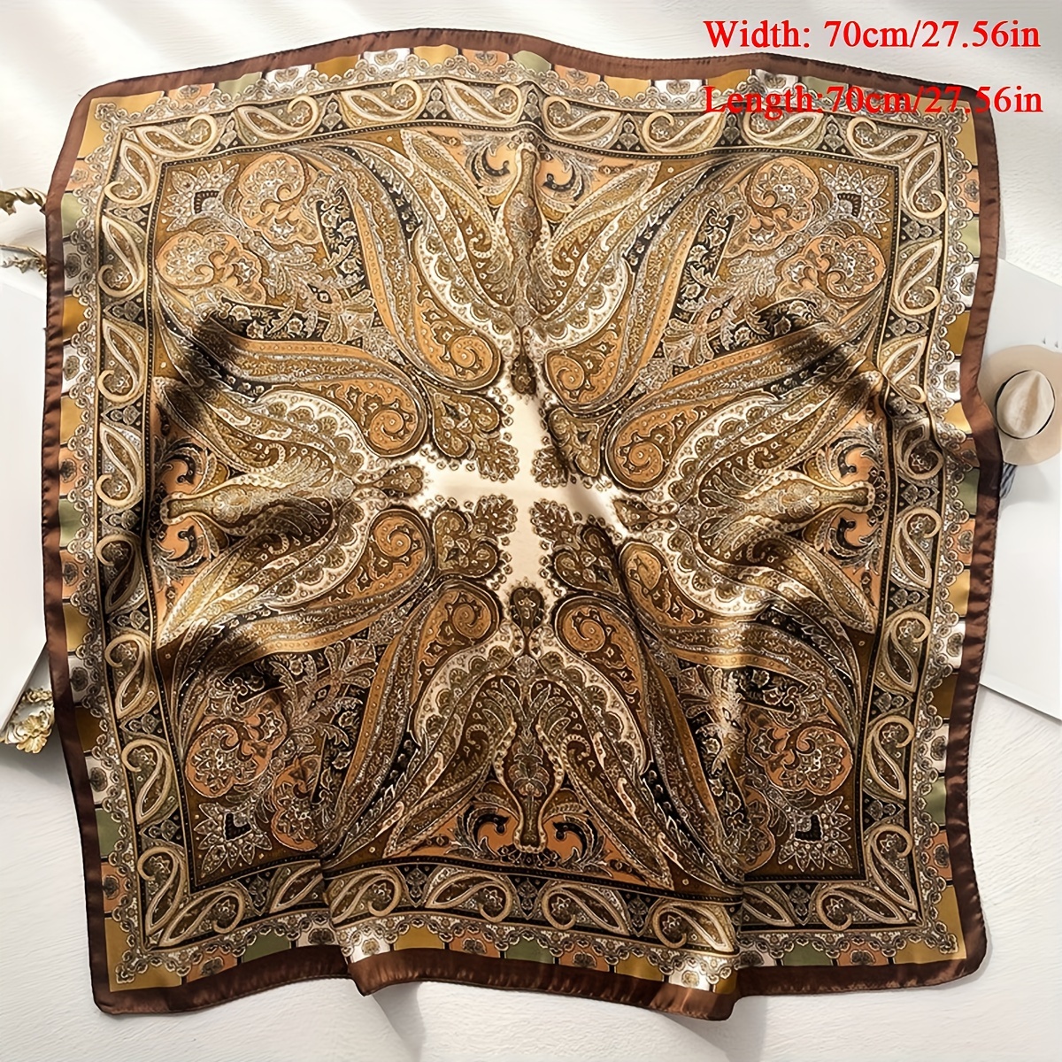 27.56 "paisley impressão pequeno lenço quadrado simulado seda fina pescoço cachecol estilo maduro protetor solar lenço para mulher