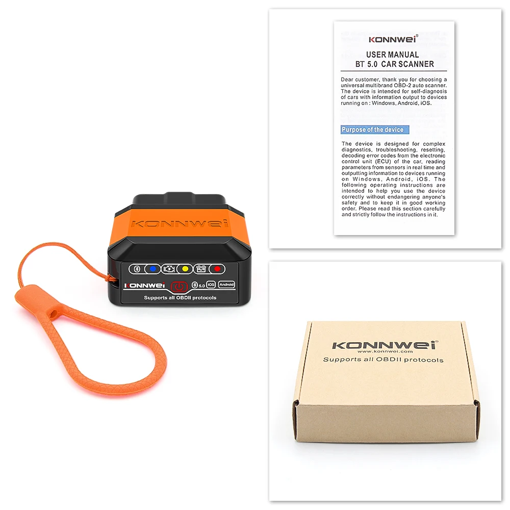 KONNWEI KW905 ELM327 V1.5 OBD2 escáneres Bluetooth 5,0 para Android/IOS ELM 327 OBD 2 herramienta de diagnóstico de coche lector de código