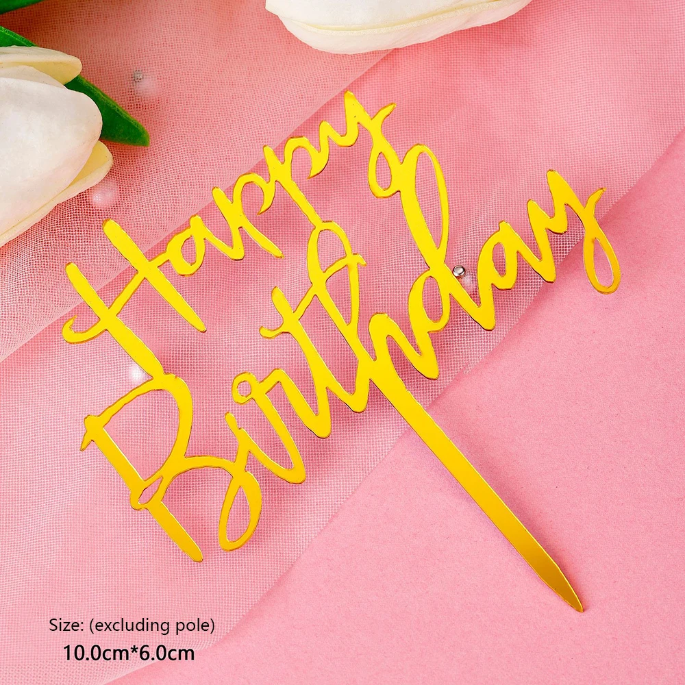 10 pezzi Topper per torta di buon compleanno Topper per cupcake con specchio in oro acrilico per bambini Decorazioni per dessert per torte per feste di compleanno Baby Shower