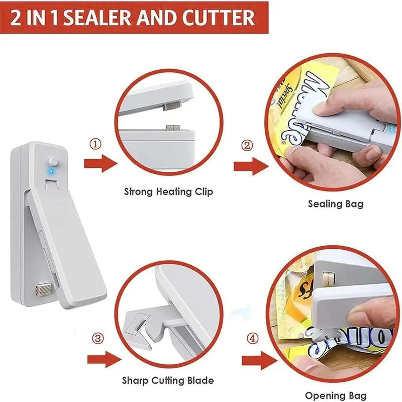 USB 2 IN 1 ヒートシール装置熱プラスチック食品ポータブルシーラーチップスナックバッグシーラー機包装キッチンアクセサリー