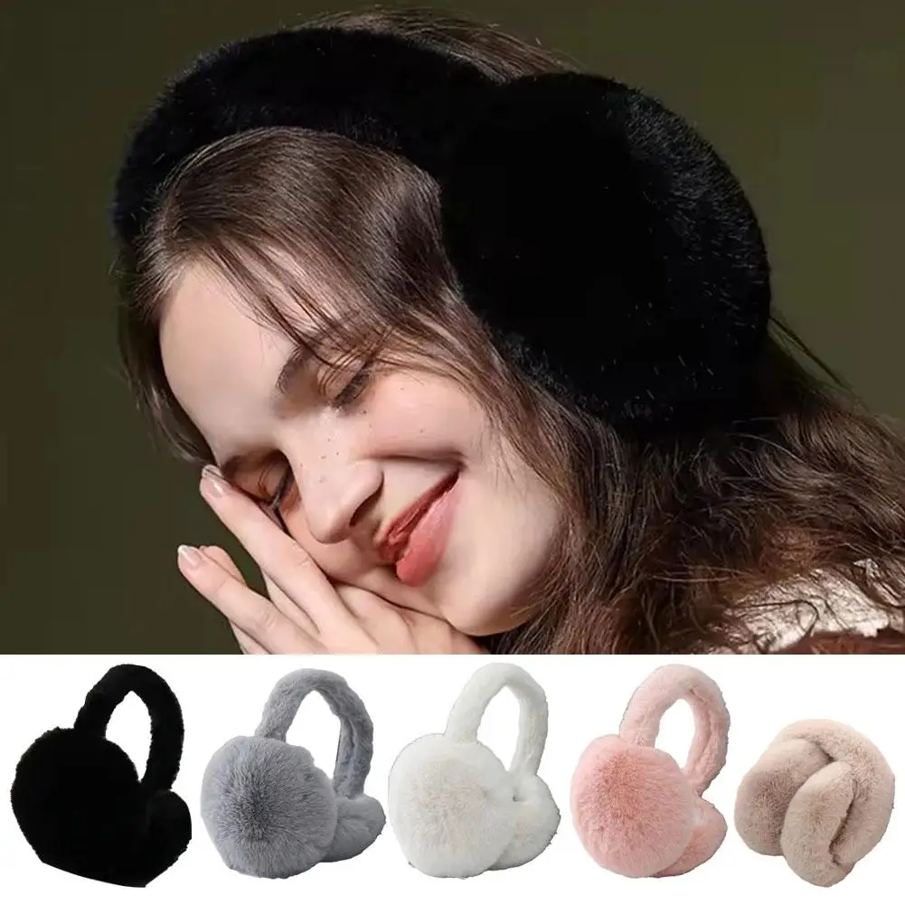 Fashion Plush Earmuffs for Autumn Winter Unisex Ear Warmer Adjustable Foldable Solid Color Earflap Outdoor Daily Accessory